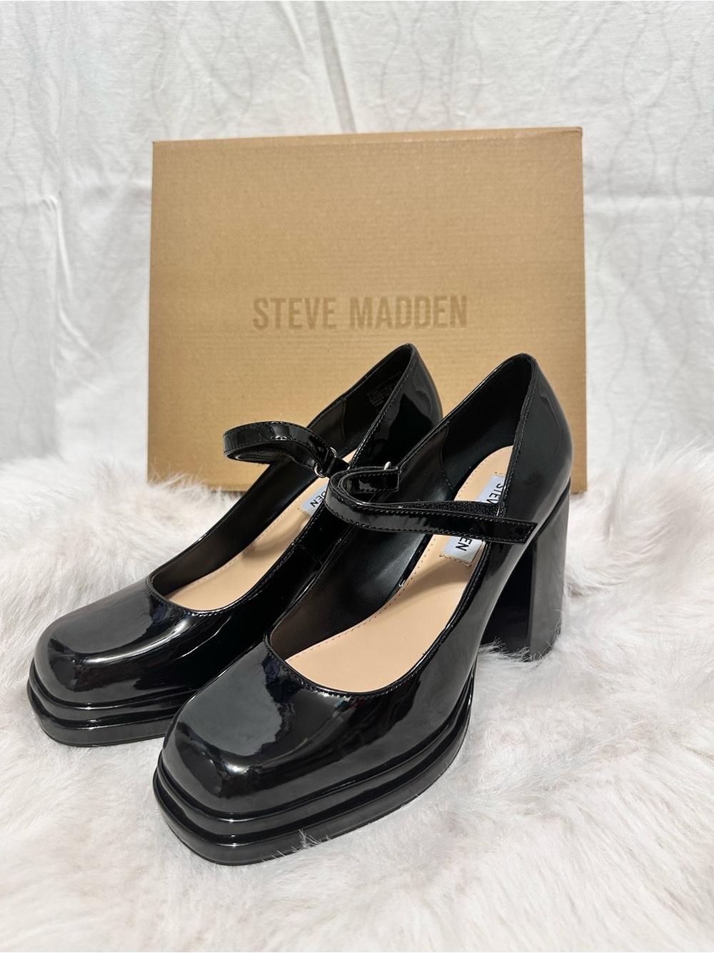 Women Mary Jane Pumps Y2K Square Toe Platform Chunky Heel Dress Pump Shoes 7.5M